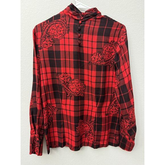 Vintage JH Collectibles Womens Red Plaid Shirt Blouse Top Sz 10 Wool blend - Picture 2 of 6